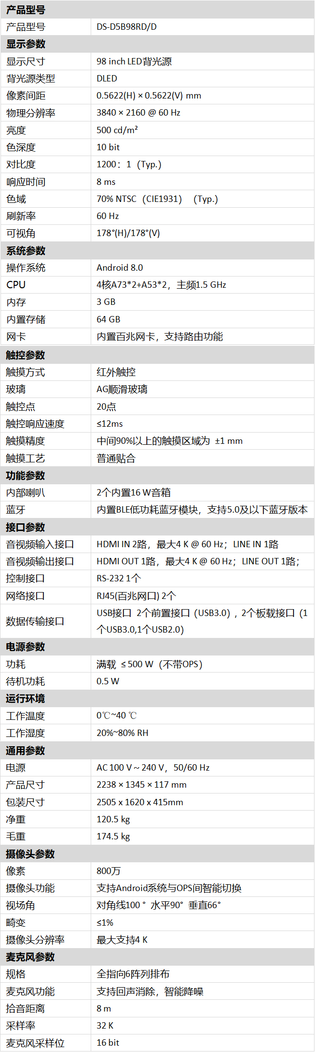 DS-D5B98RD/D技術(shù)參數(shù)