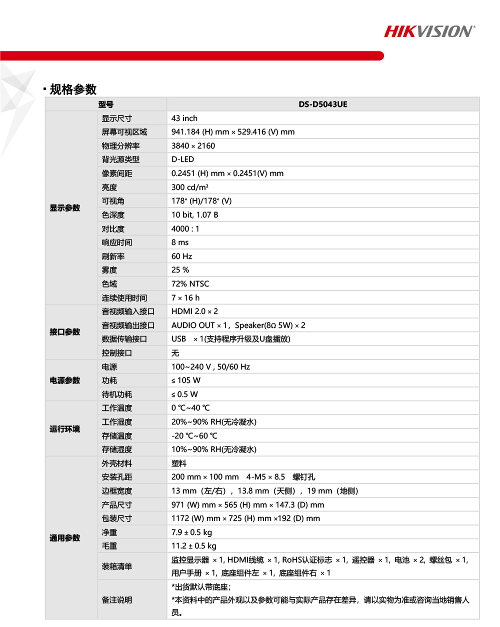 DS-D5043UE產品參數