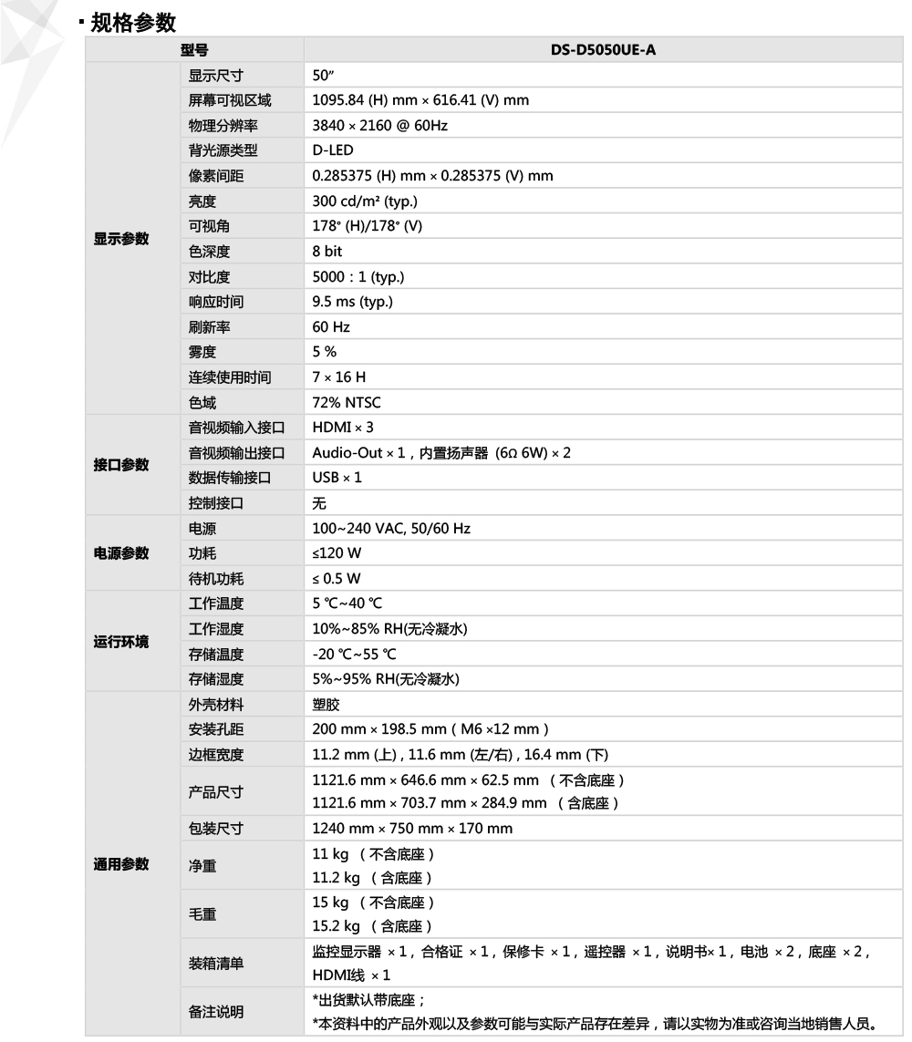 DS-D5050UE-A產品參數