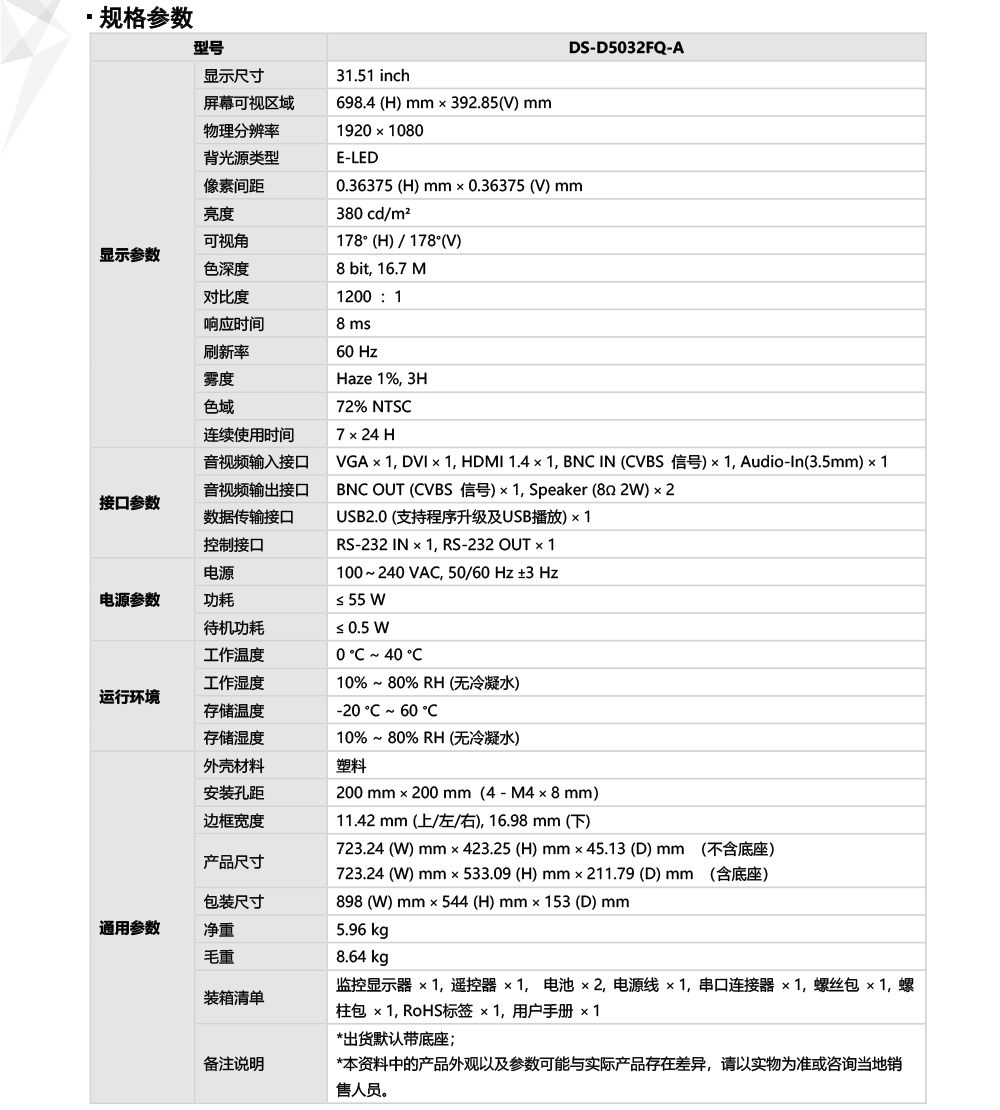 DS-D5032FQ-A產品參數